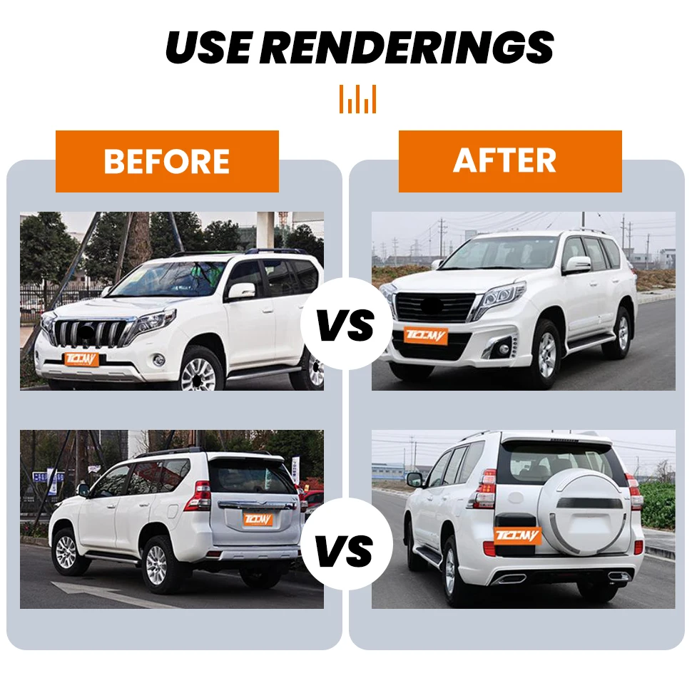 TDCMY Car Body Kits ABS Car Spoiler Bumper Lip Grille Fog Lamp Frame for Toyota Prado FJ150 2012-2017 manufacture