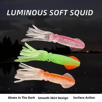 100mm 9g PVC Luminous Soft Topwater Squid Lures Mix Oiled Octopus Skirts Hollow Squid Jig Custom Fishing Bait – Soft Lure – view 3