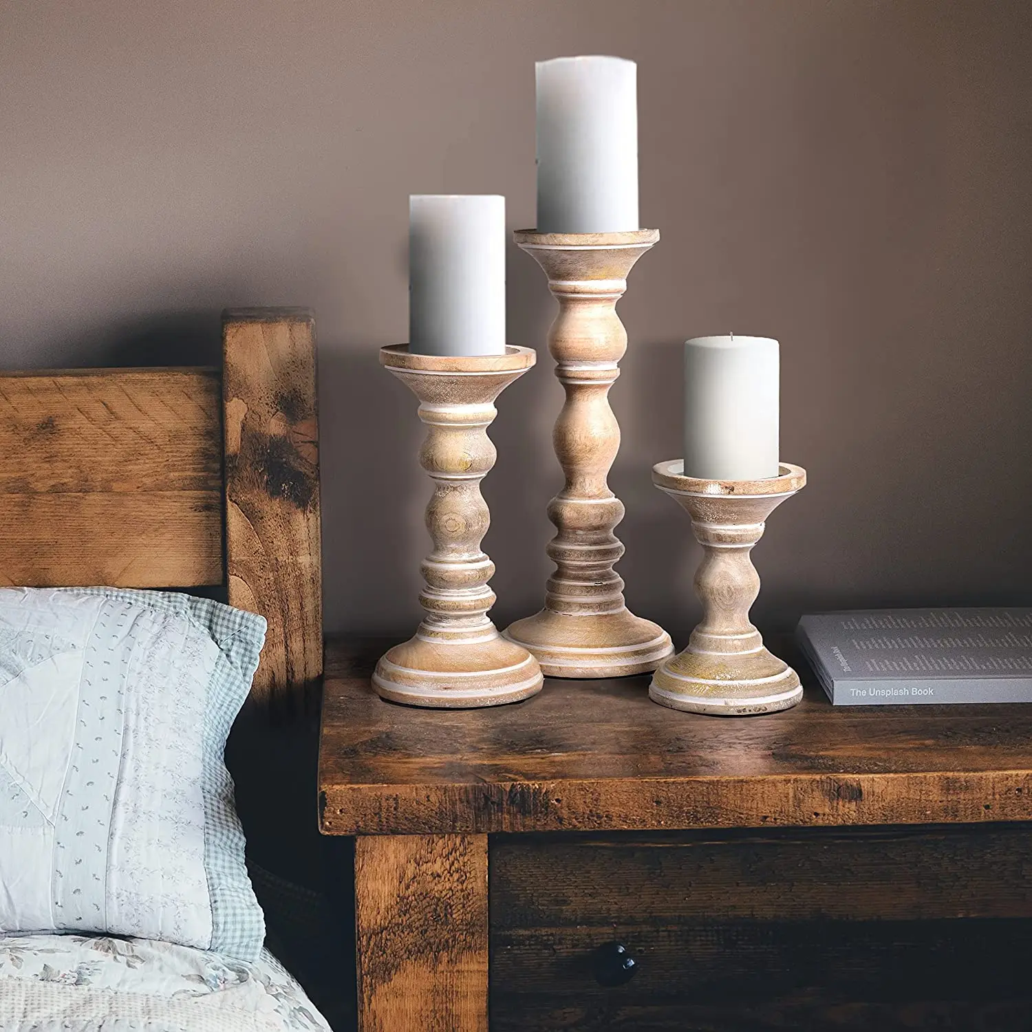 Hand Carved Large Rustic Wooden Pillar Candle Holders For Table Centerpiece Decor Buy Rustic