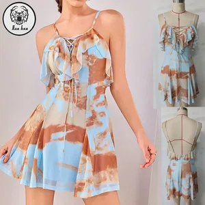 Clothing Manufacturers Breathable Printed Mesh Clothes Women Casual Summer Mini Sexy Dresses