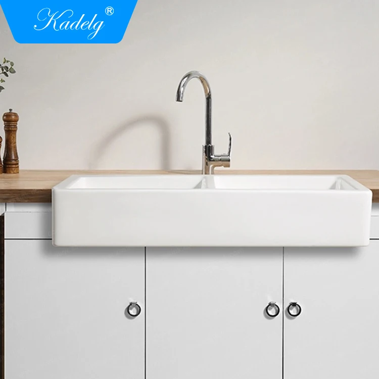 CUPC double bowl drop-in mounting White Apron Front Ceramic Kitchen SInk