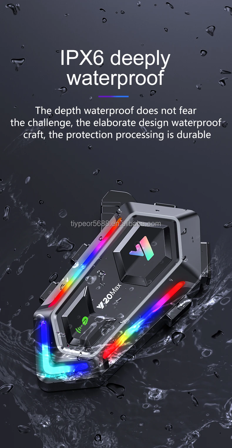 product tiypeor motorcycle helmet bt headset intercom ipx6 waterproof rgb colorful light with mixing v53 effect 1000mah battery-6