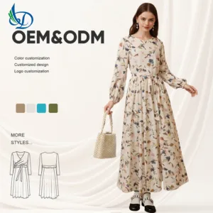2026 New Women's Spring Long Dress Elegant Flower Chiffon European Leisure Natural Waist Digital Printing