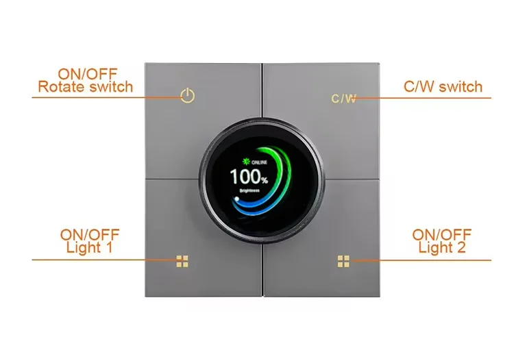 2025 New Smart Home Wall Switch with Touch Screen Knob Wireless Dimming Switch with Tuya/life Smart Mobile APP Remote Control