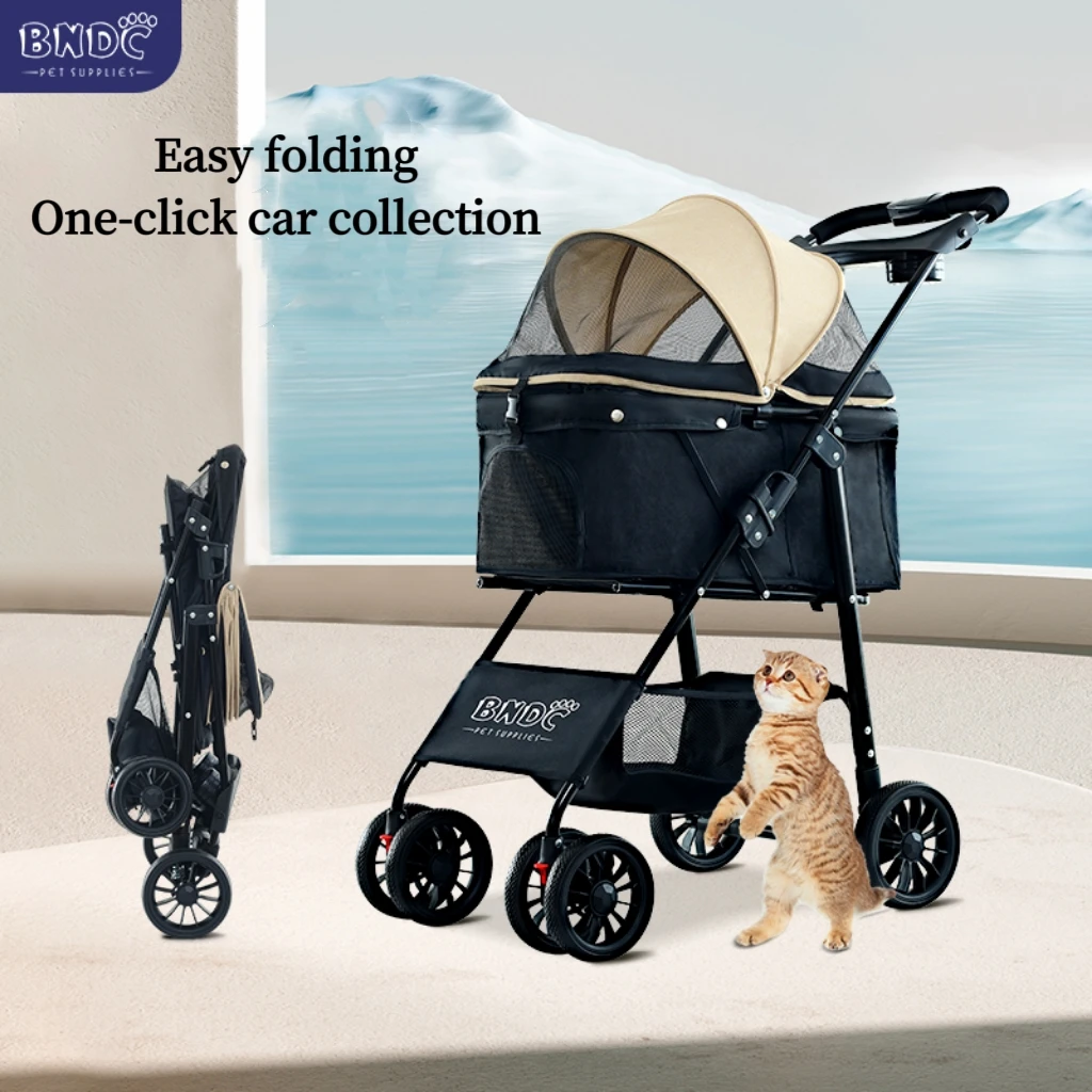Mesh Skylight Stroller for Small to Large Pets Foldable Cart With 4 Wheels and Cosy Handle Dog Strollers Pet Trolley