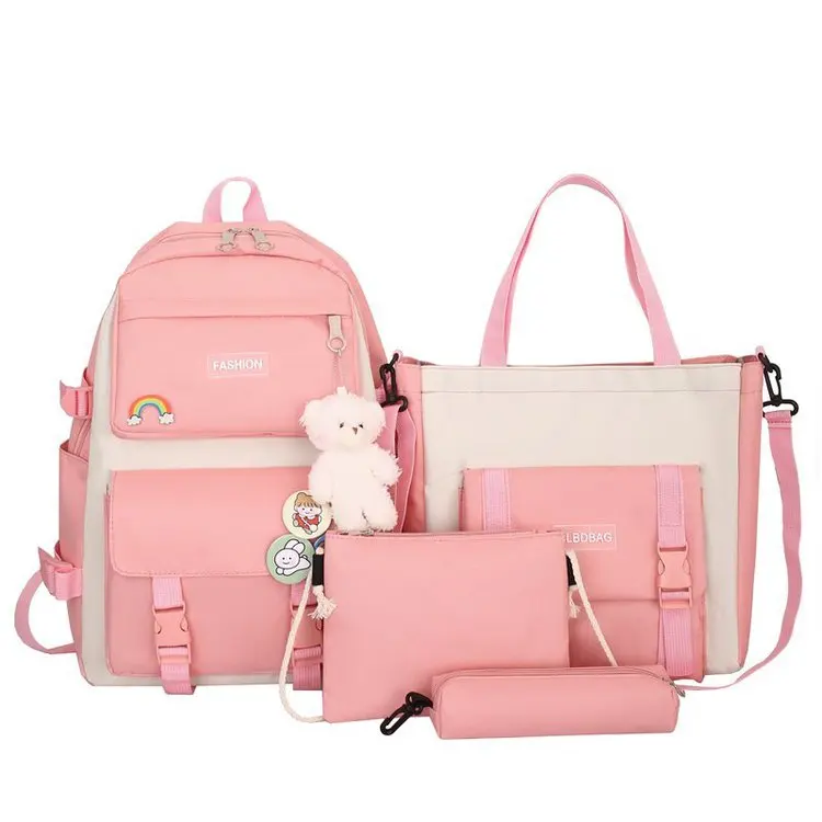2021 New 4 Pcs in 1 College High School Girl Schoolbag Backpack Set Custom logo Brand 17 Inch Laptop Backpack Bookbag Set