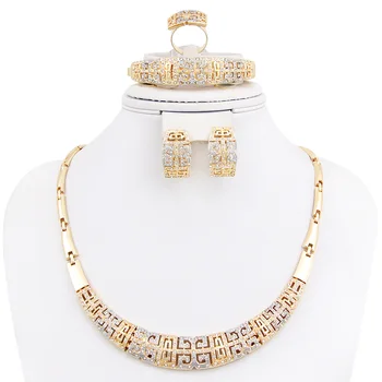 Bridal Jewelry African Wedding Necklace, Wholesale Jewellery Women's Fashion 18k Gold Color Luxury Wedding Jewelry Set