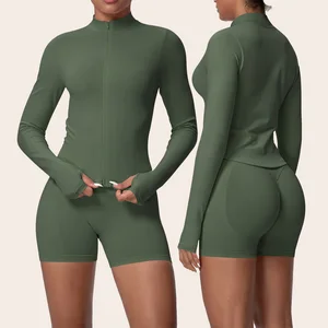 Hot Sale Women's Winter Yoga Sets Long Sleeve Gym Training Clothes Yoga Tight Jacket Fitness Sports Shorts Workout