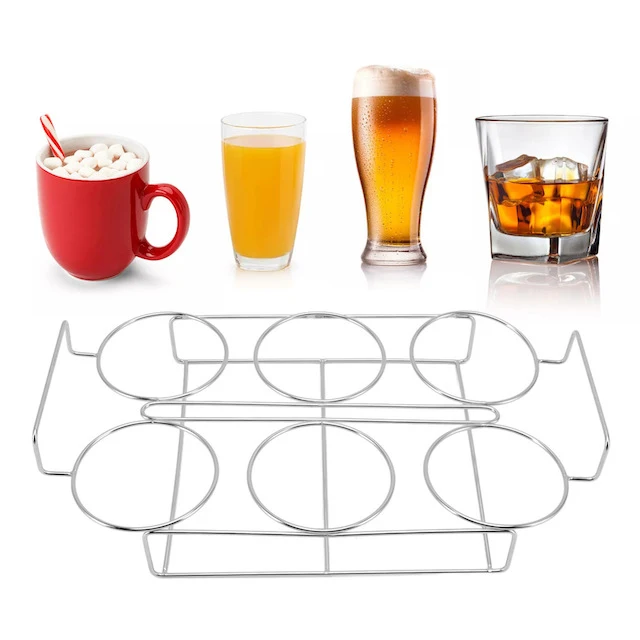 Household Desktop 6 Large Sized Cup Troughs for Whiskey Teacup Beer Mug or Juicing Mug Iron Wire Coffee Cup Holder