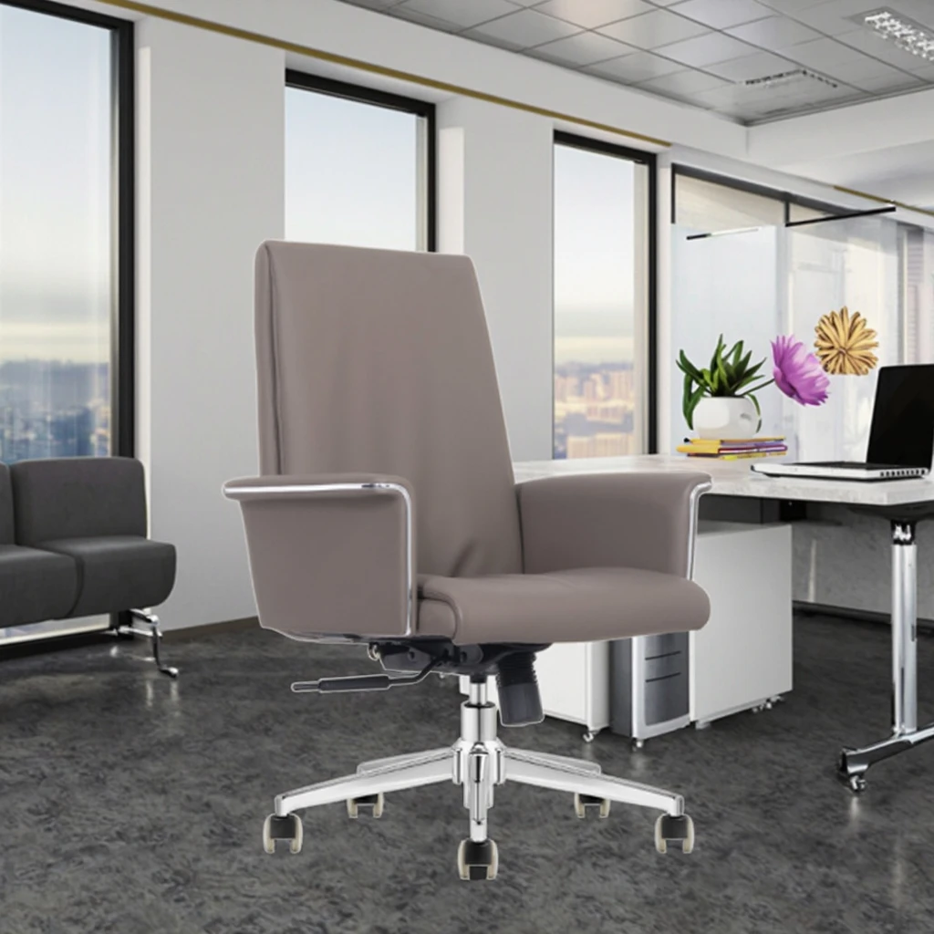 Leather Executive Office Guest Chair Double Layer Armrest Adjustable Lift Height High Density Foam Modern Minimalist Design 2