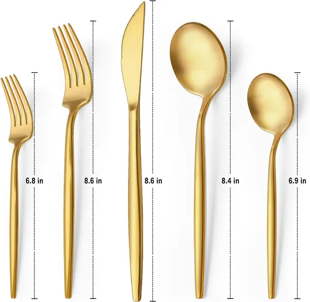 5pcs Matte Gold Stainless Steel Flatware Set Include Knives/Forks/Spoons