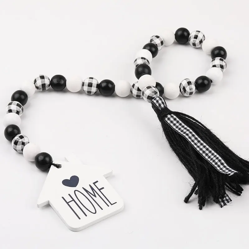 Черно-белая деревянная гирлянда из бусин с кисточками пасхальный фермерский деревенский деревянный бисер натуральных Большой Настенный