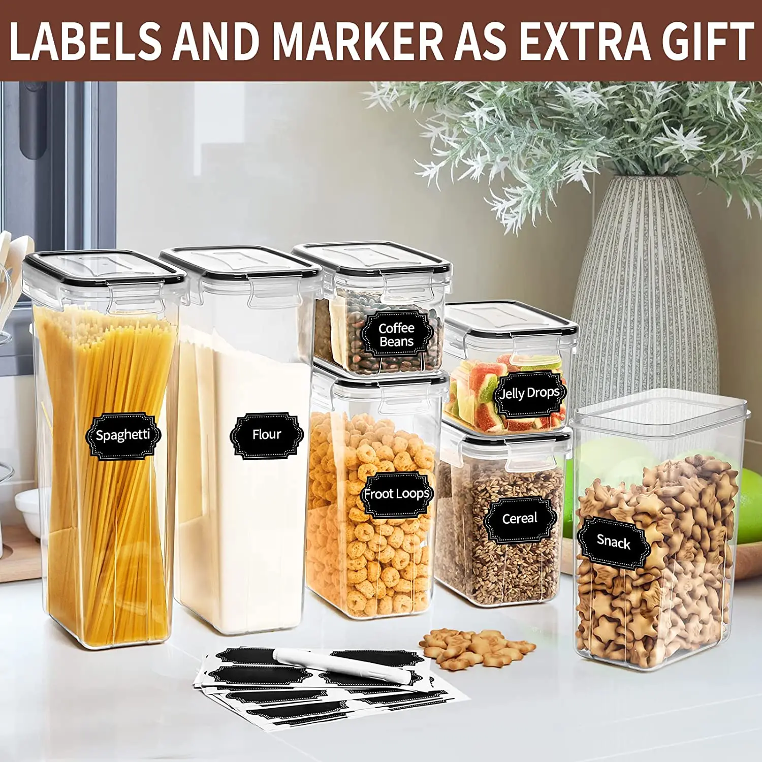 ZENS Glass Pasta Storage Containers, Airtight Tall Spaghetti Jars