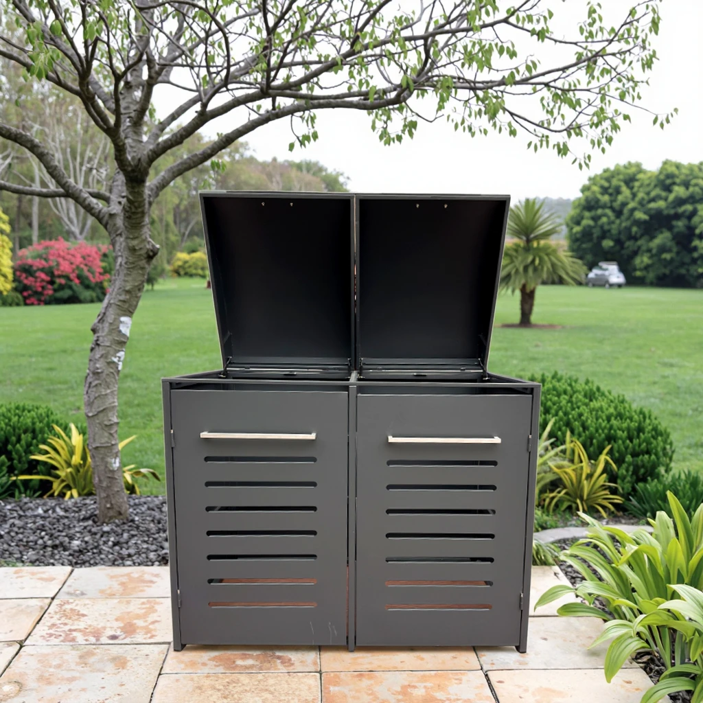 Customized Galvanized Steel Garbage Bin Storage Garbage Big Container Metal  Garbage Bin Billboard Hotel 2 Compartment Trash Can