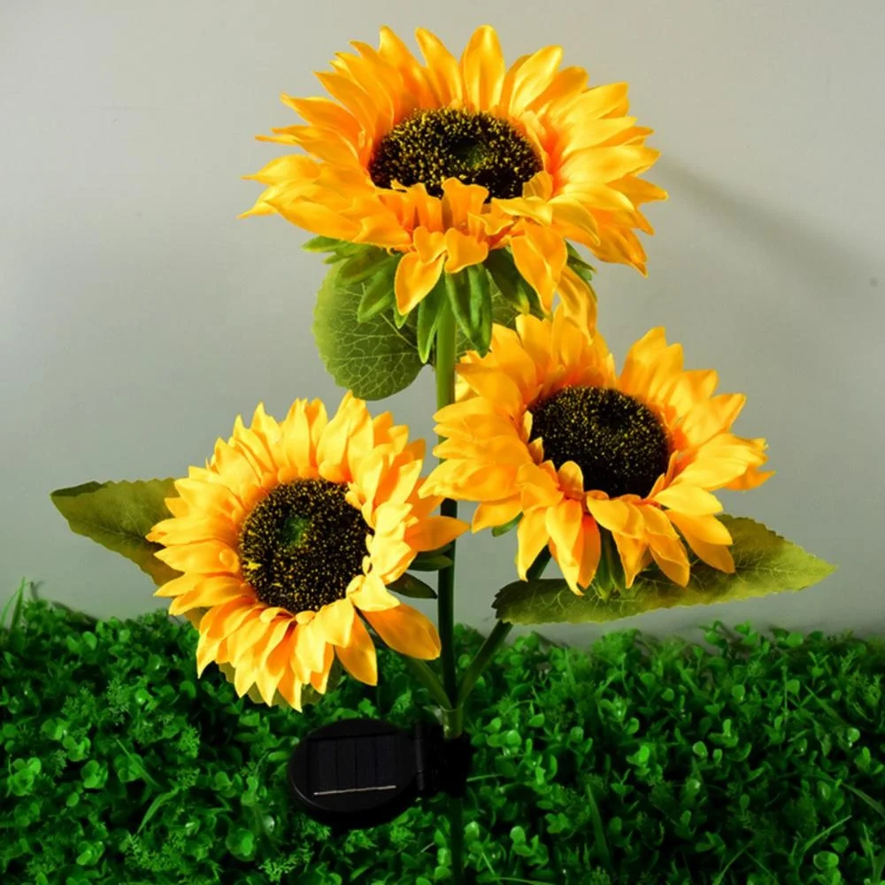 Outdoor Supplier 3 Heads Solar Sunflower Lights Waterproof