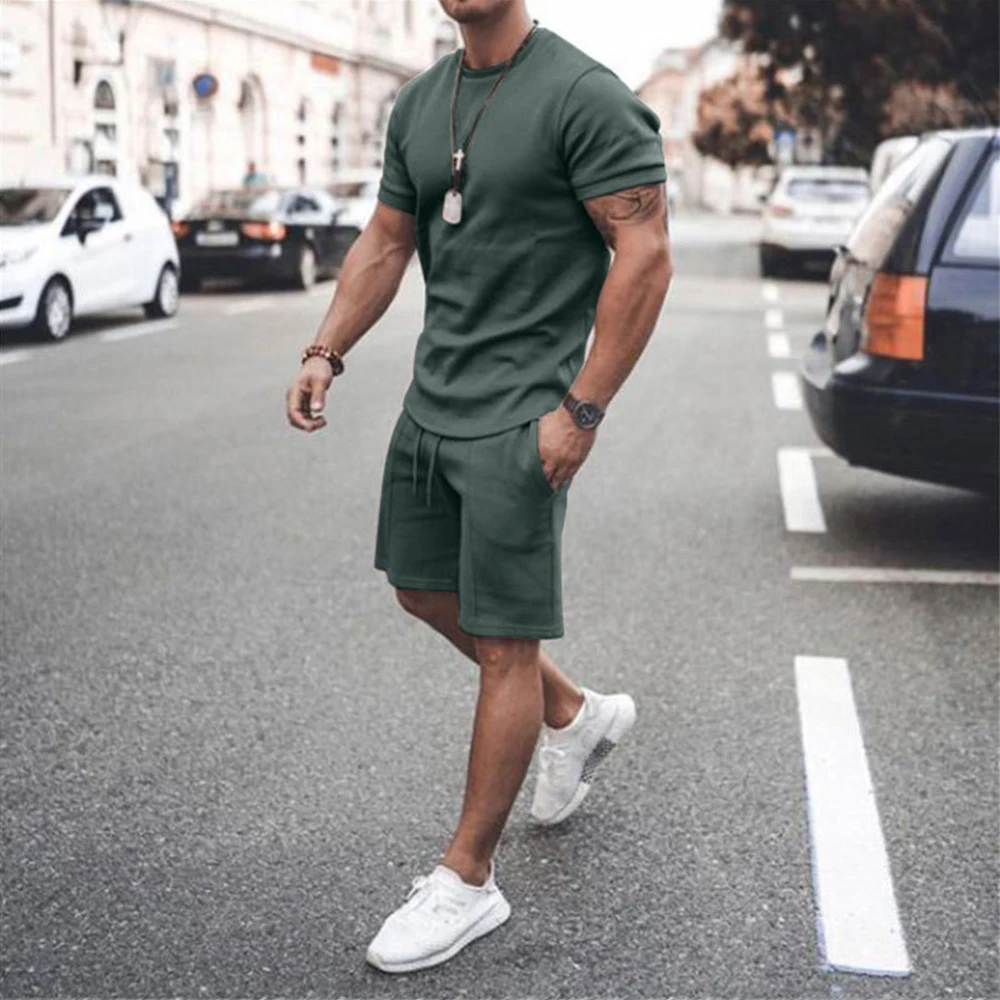 Custom Training Wear 2 Piece Outfits Men T Shirt Set Casual Tracksuit Man Shorts Sets424_voghion.com