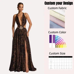 Fashion Leopard Print Maxi Dress with Detachable Waist Chains & Deep V Neck for Party Evening Gown Women's Elegant Dress