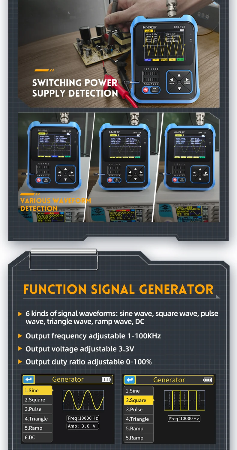 DSO-TC3 Oscilloscope 3 in 1 Transistor Tester Multi-function Multimeter Diode Portable Digital Oscilloscope