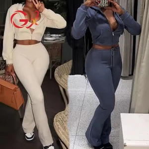 GX4410 Fashion Autumn Women Clothing Boutique Tracksuit Ladies Long Sleeve Hooded Jacket and Pant 2 Piece Set