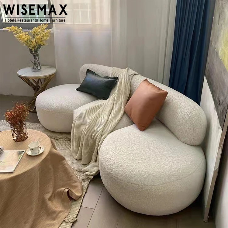 WISEMAX FURNITURE Italian Modern Sofas Fabric Lamb Wool Teddy Curved Shaped Floor Sofa Modular Living Room Sofa Set for Villa
