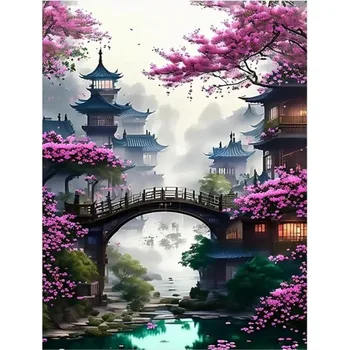 Wholesale Diamond Painting Crystal Art Kit Low MOQ Natural Flowers Landscapes Printed Fabric Still Life Subject