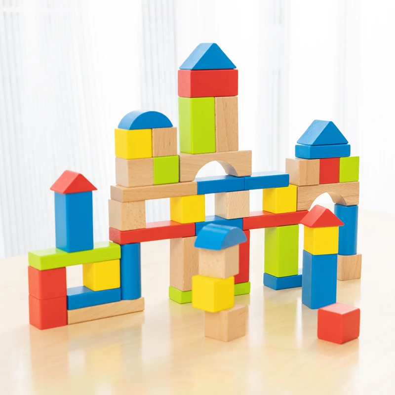 50 Pcs Colorful Building Toys Set Educational Wooden Building Block