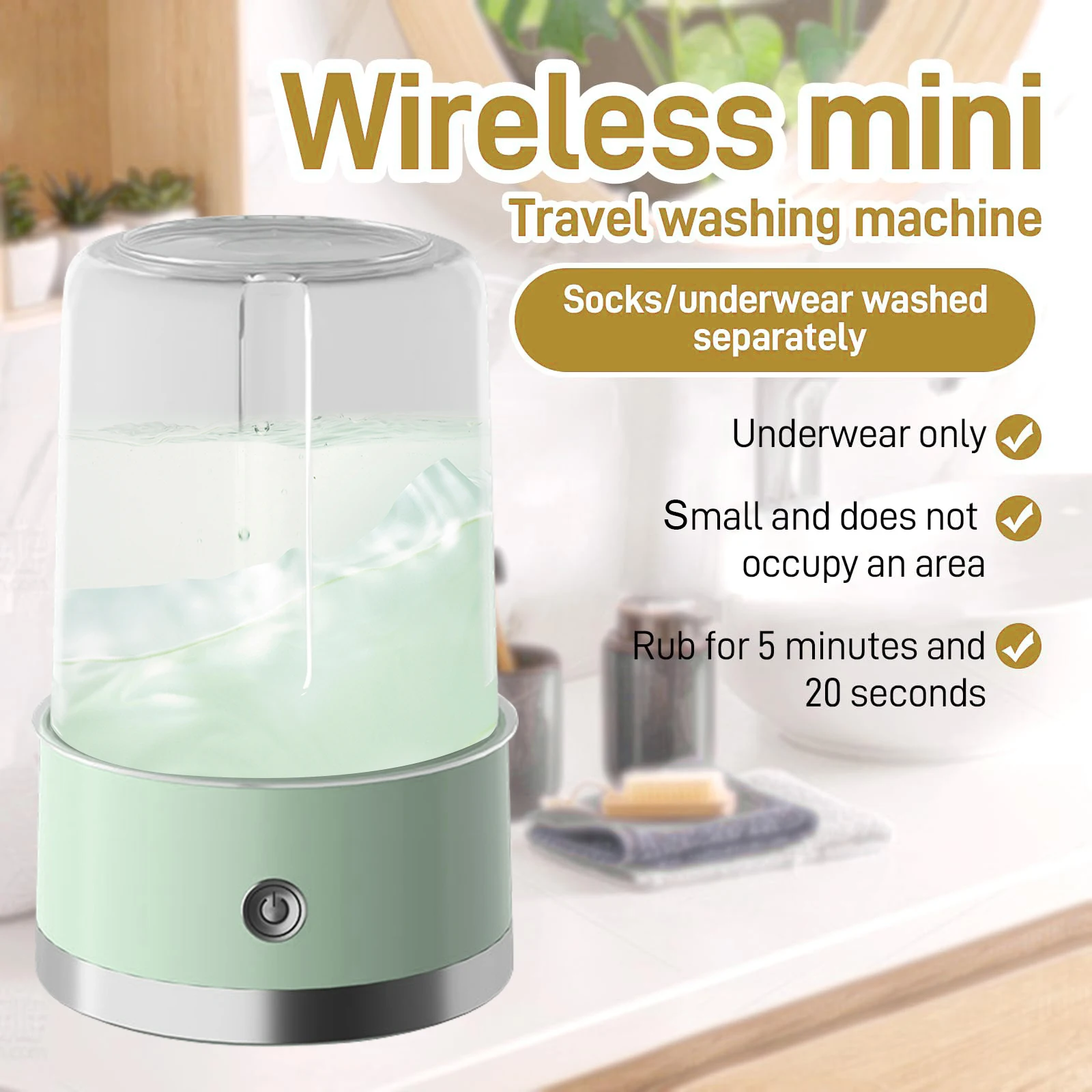 Cordless Travel Rechargeable Mini Washer Portable Washing Machine for Small Clothes at A aperçu 4