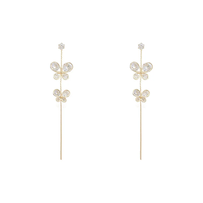 Zirconia Plum Blossom Earrings, 925 Silver Needle Zirconia Dangle Earrings  for Women, Tassel Threader Earrings, Threader Earrings for Women