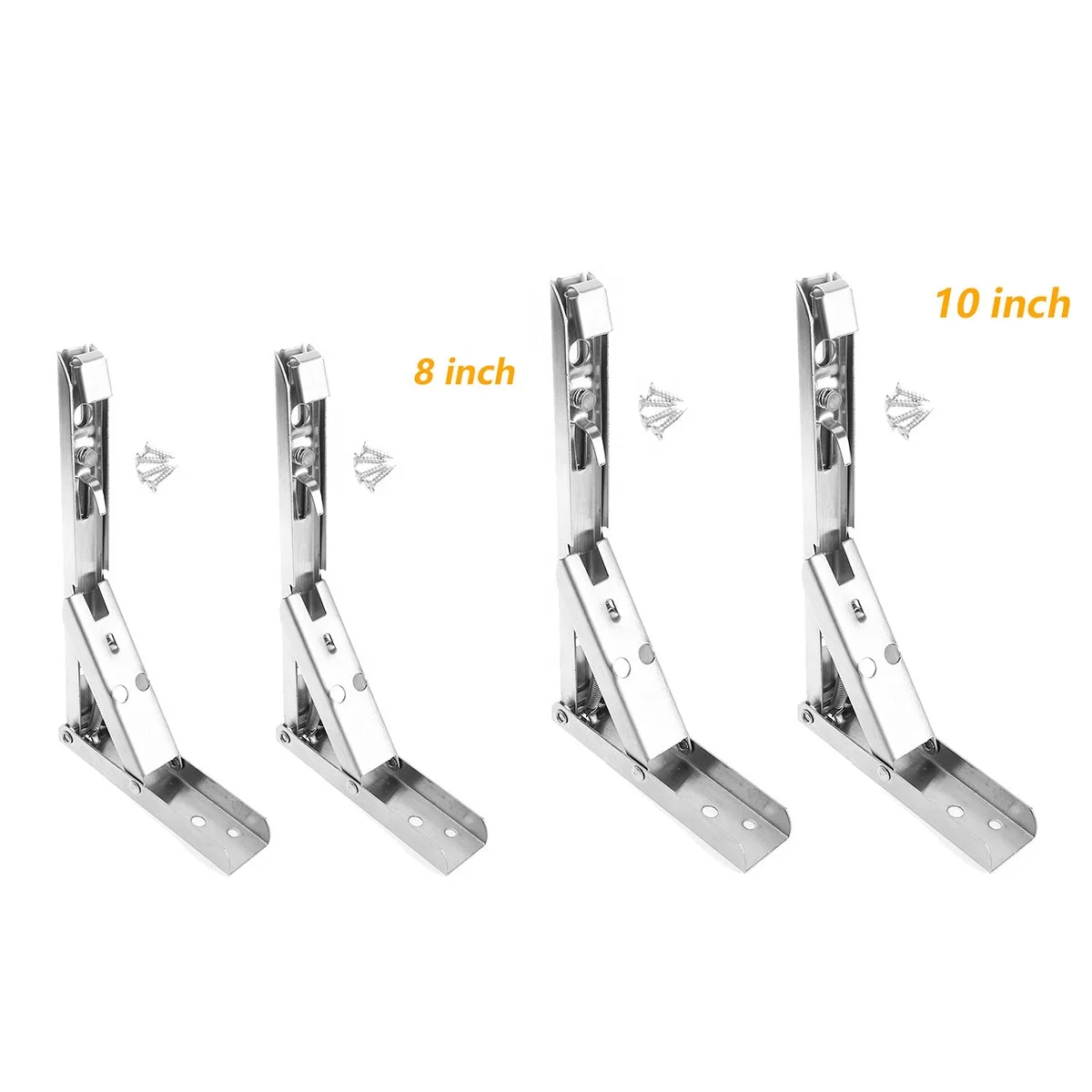 4 Piece Stainless Steel Triangle Folding Shelf Bracket Long Release Arm Screws 