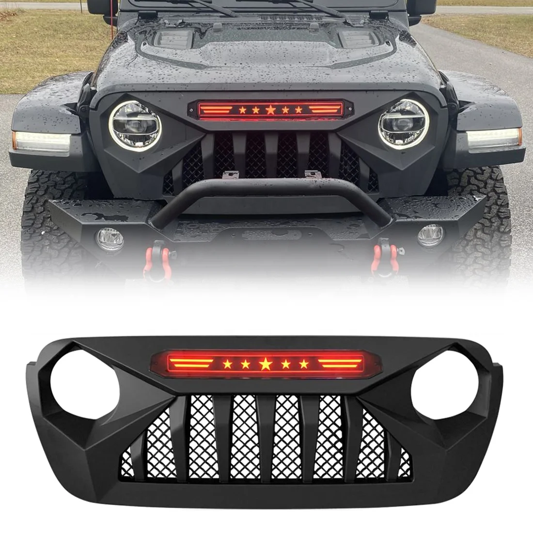 Car Grill Front Grille Demon Grille Guard With Red Drl For 2018-2023 ...