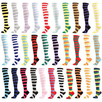 High Quality Cheap Cosplay Long Girls Women Stripe Thigh Over Socks Polyester Cotton Rainbow Sexy Striped Knee High Socks