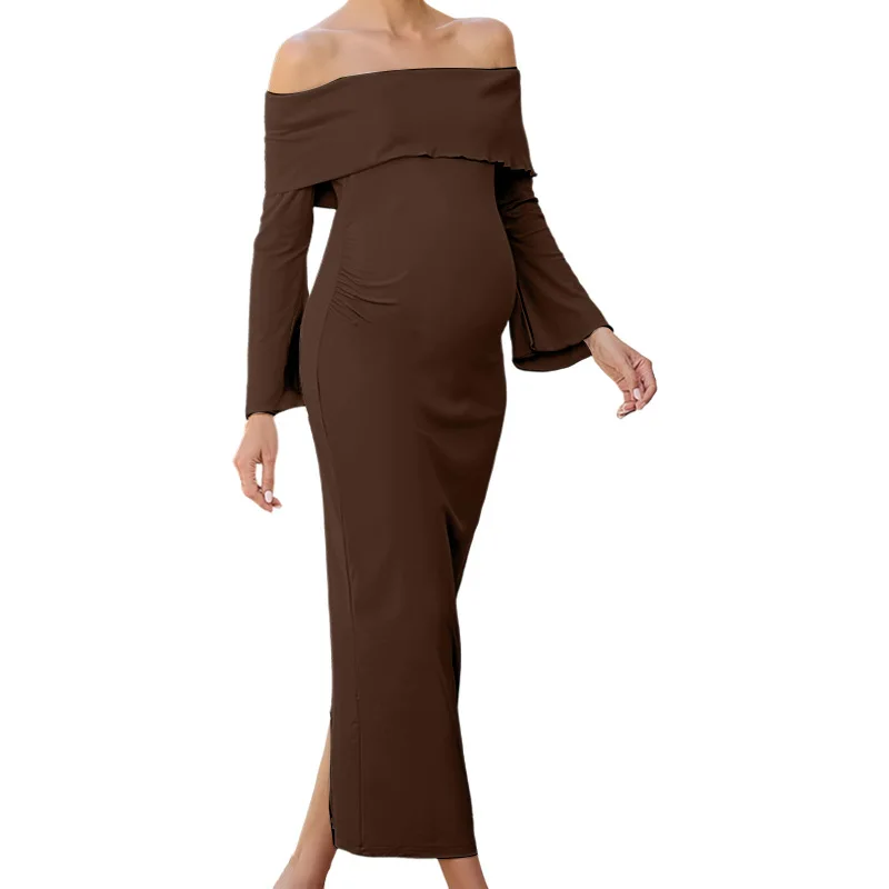 Maternity Off-Shoulder Long Sleeve Elegant Dress High Elastic Body-Hugging  Pregnant Women Slim-Fit Dress| Alibaba.com