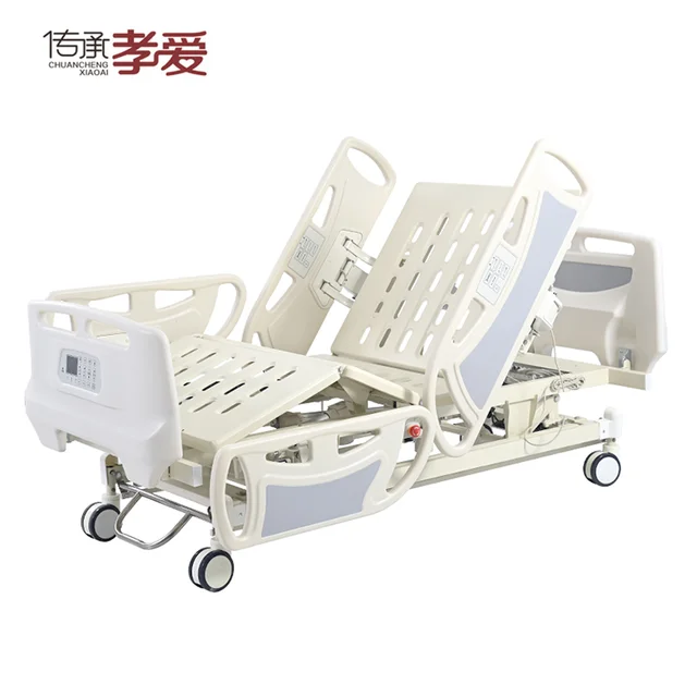 Electric 5-Function ICU Patient Bed with Nurse's Desk Manual CPR Hospital Furniture ABS & Metal Material