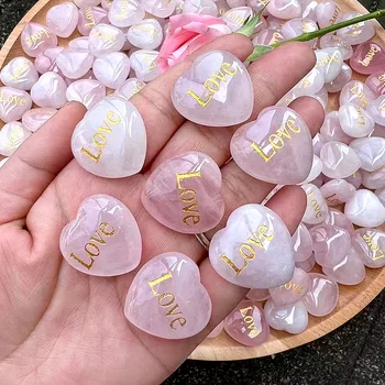 Wedding Gift Crystal Healing Reiki gemstones 'love'  Engraved love wishing stone heart shape Natural pink crystal 30cm raw stone