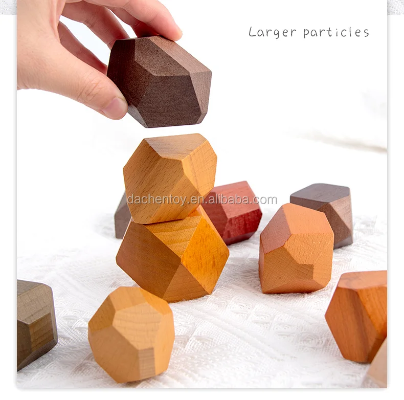 Wooden Building Balancing Blocks Set Natural Colorful Stones Stacking ...