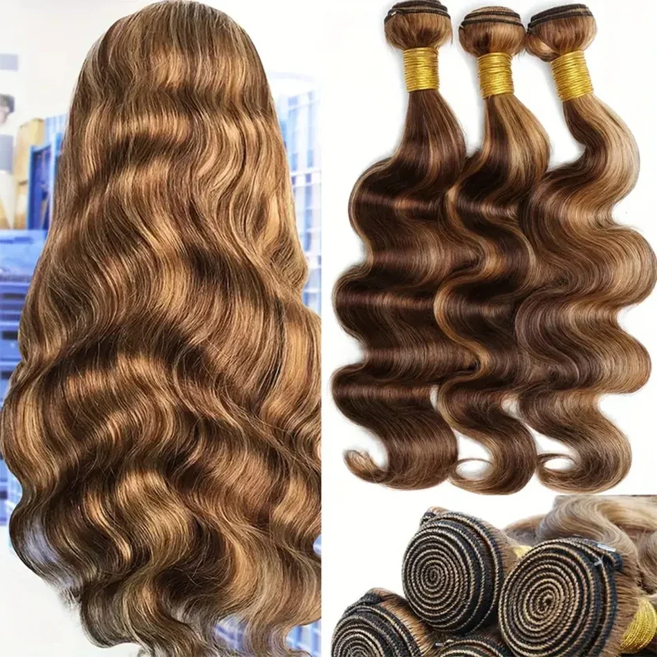 P4/27 Evidenziare Body Wave Bundles Ombre Blonde Human Hair Extensions Brasiliano Remy Tessitura_voghion.com