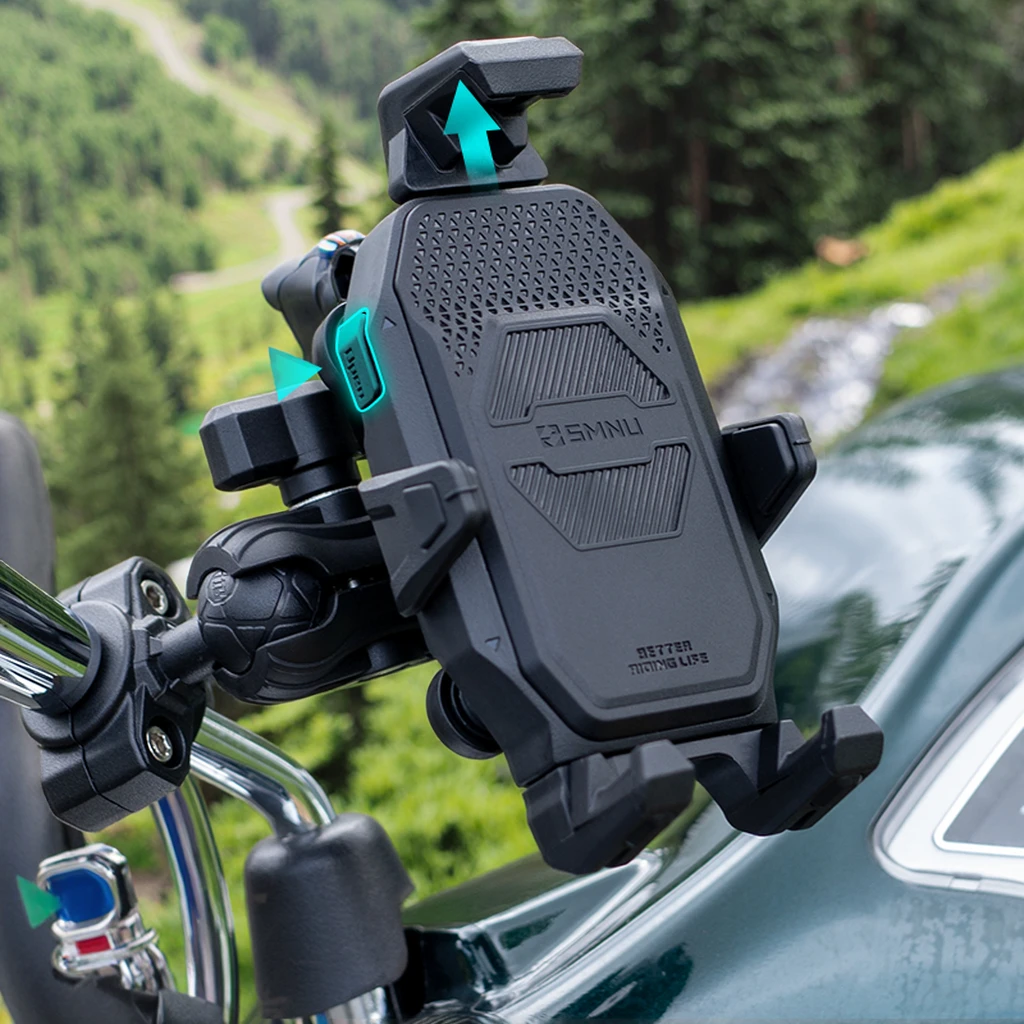 Giá đỡ điện thoại di động SMNU một lần bấm để khóa, làm từ hợp kim nhôm, chống trộm, hai cổng sạc nhanh, dùng cho xe đạp và xe máy, tùy chỉnh theo yêu cầu