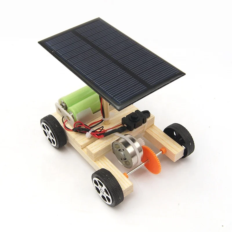 Children Science Experiment Education Diy Assemble Solar Power Panel Wooden Car Toy