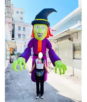 Halloween parade props led lighted inflatable witch puppet air blow up inflatable pumpkin puppets for advertising