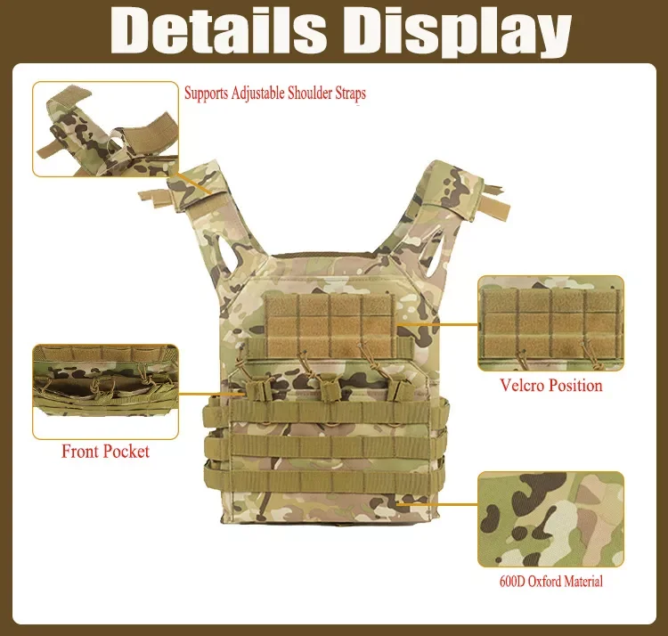 Outdoor Hunting Men's Paintball Molle Plate Carrier Vest Adjustable JPC Tactical Vest for Men details