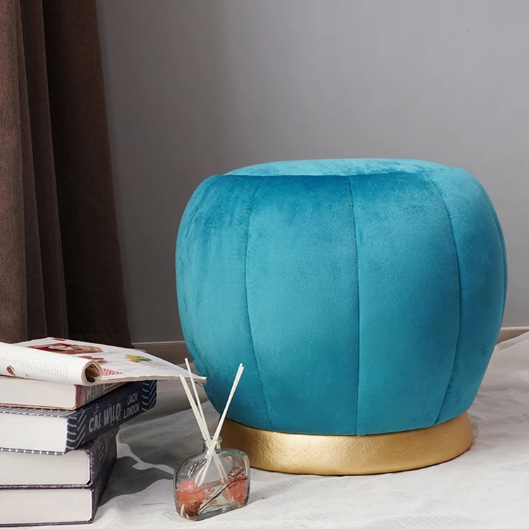Customized Living Room Stool Velvet Round Pouf Ottoman Bedside Ottoman Space Saving Chair with Ottoman