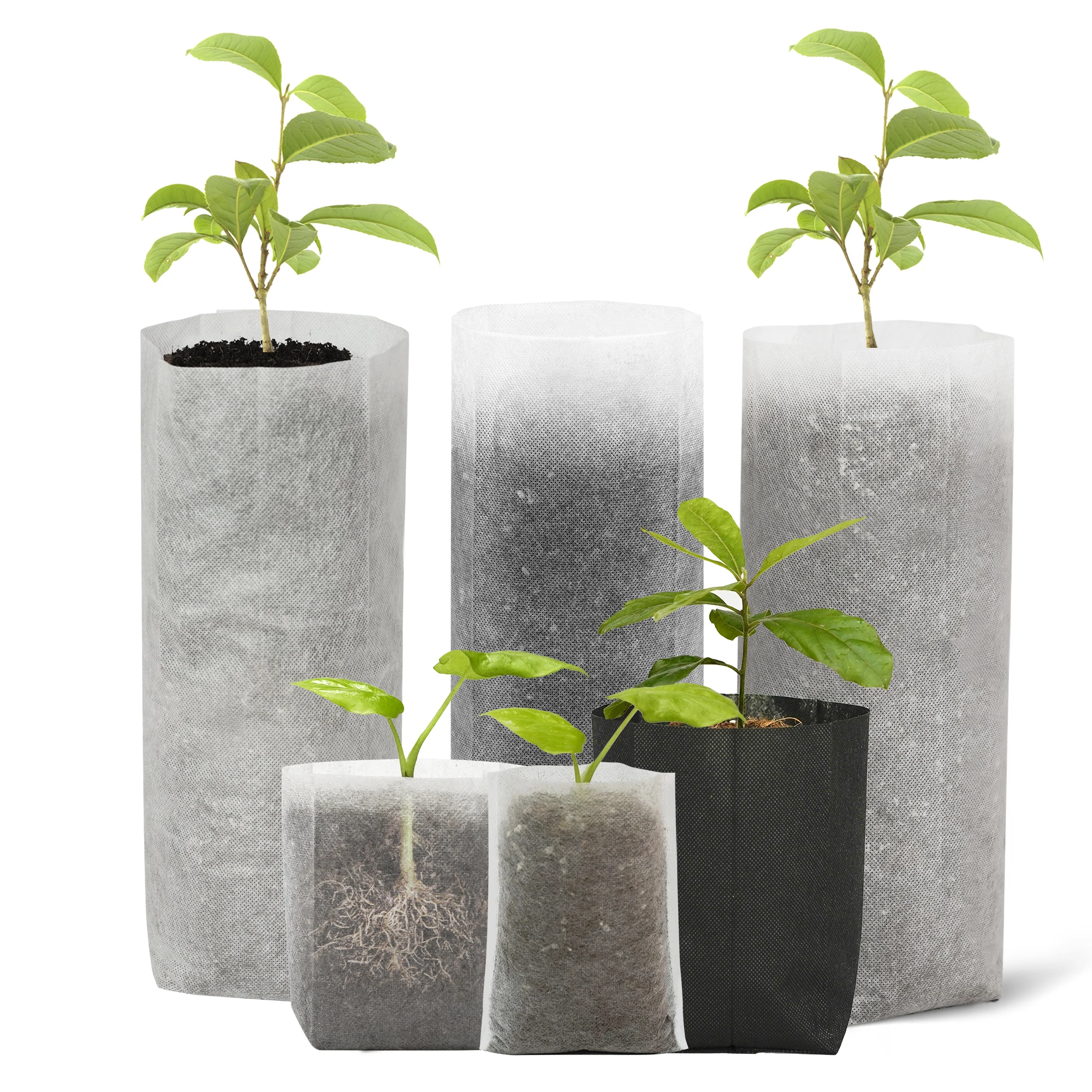 Custom Rectangle  Round Light Duty Large Biodegradable Nursery Growth Bags for Planting Peppers Tomatoes Grapes Seedlings