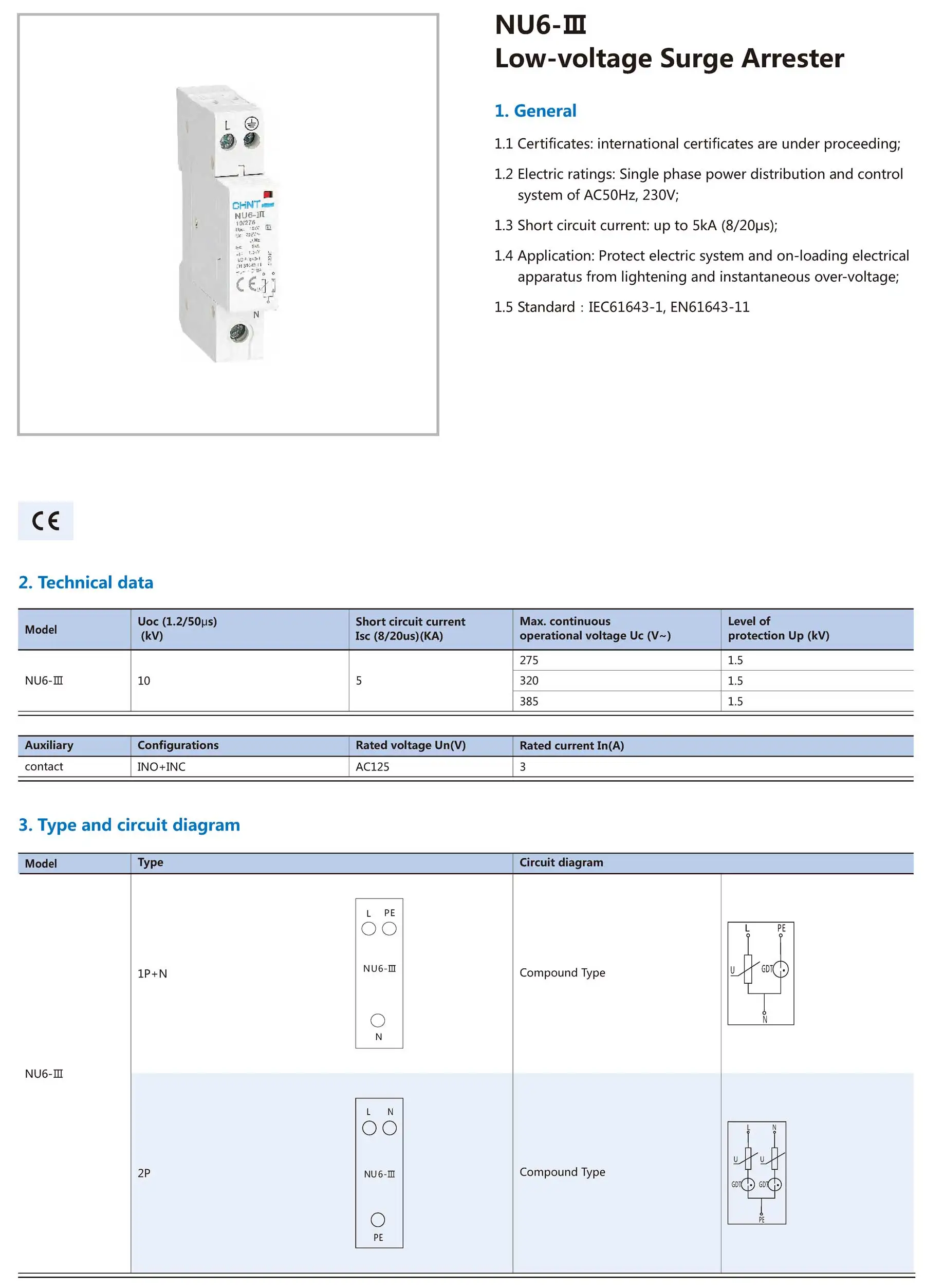 Chint original NU6-III Type 3 SPD Surge Arrester 10kV 5kA 275V 320V 385V T3 Class III Type D CHNT Type 3 Surge protection device