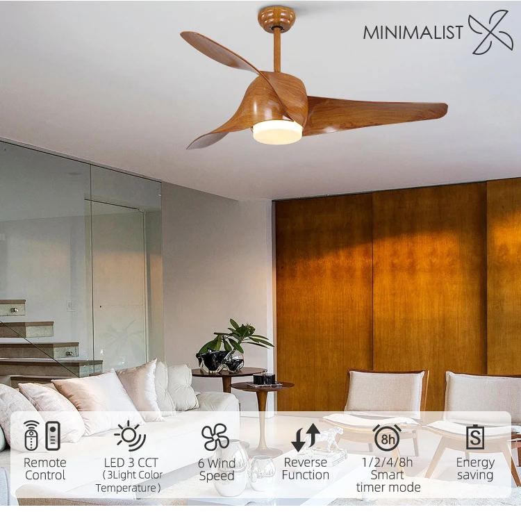 52 inch ABS Plastic Blades Indoor Energy Saving Designer Remote Control Ceiling Fan with LED Light