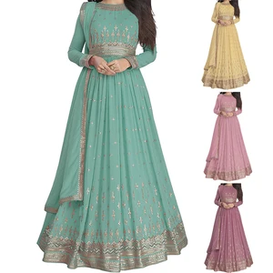 New Ready to Wear Indian Party Wear Women's Embroidery  Georgette Anarkali Floral Gown for Women