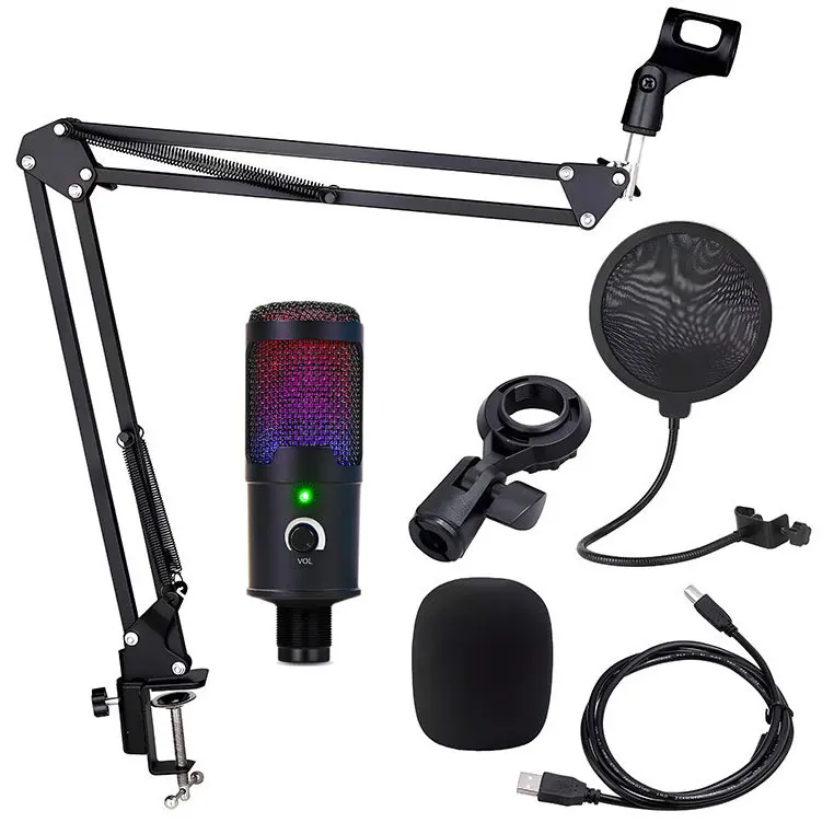 Rgb Shock Mount Table Radio Desktop Wired Recording Mic Podcast Usb