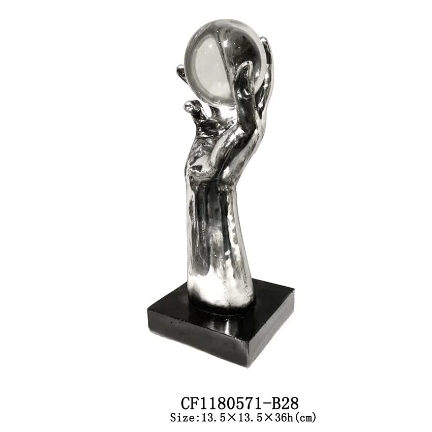 Resin hand with crystal ball home and table decoration manufacture