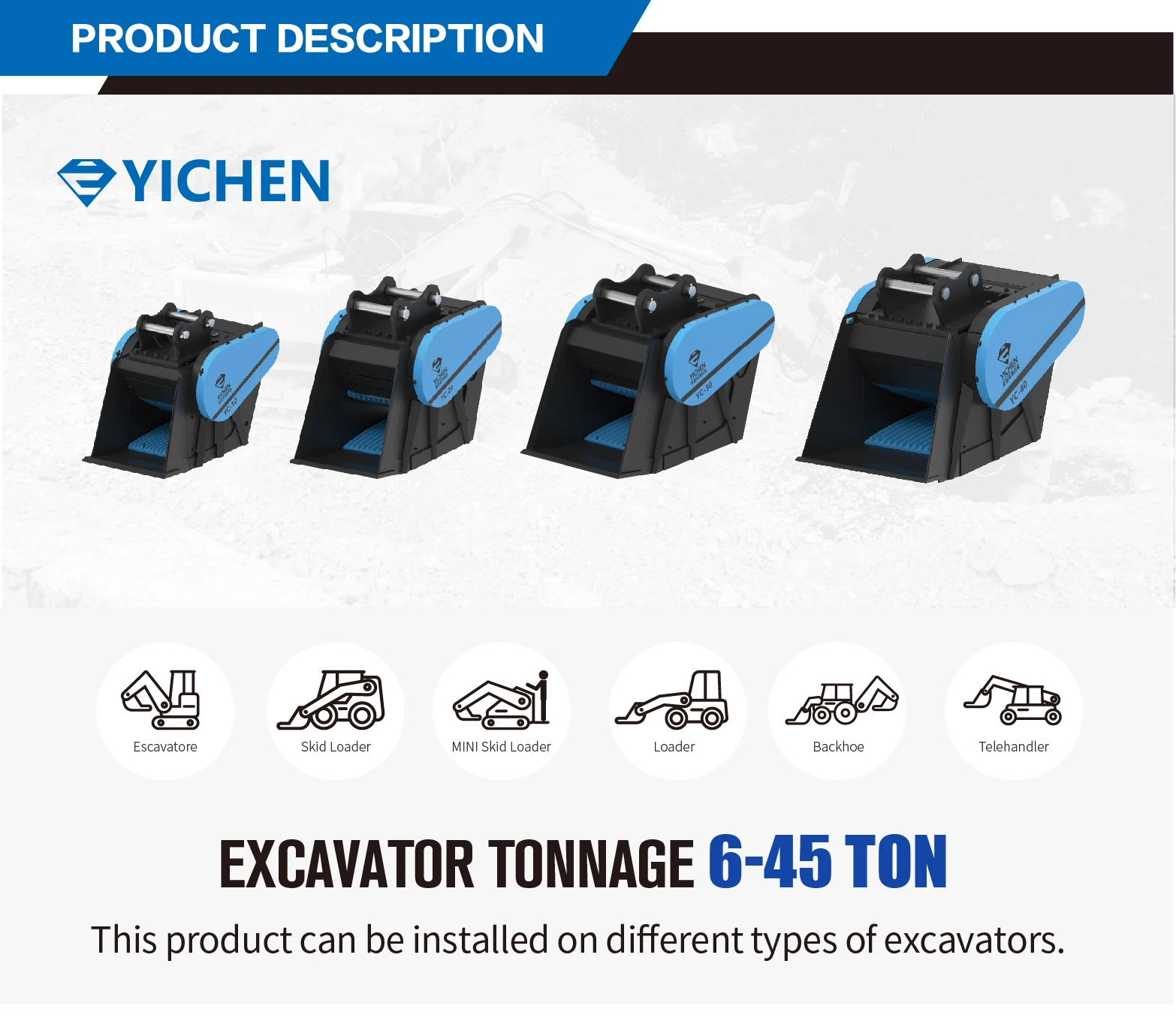 YC-05 New-style Durable Efficient Preferred Steel Quarries Crusher Bucket for Loader Attachments manufacture