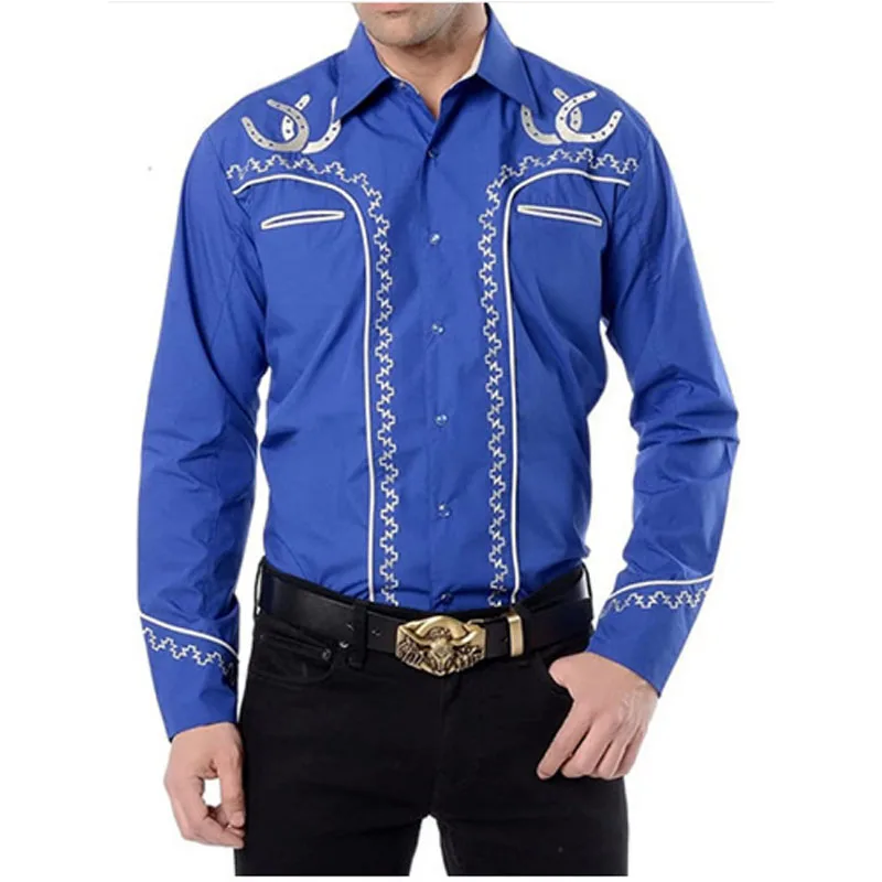 Rodeo Men Stylish Western Cowboy Shirt Long Sleeve Slim Fit Print ...