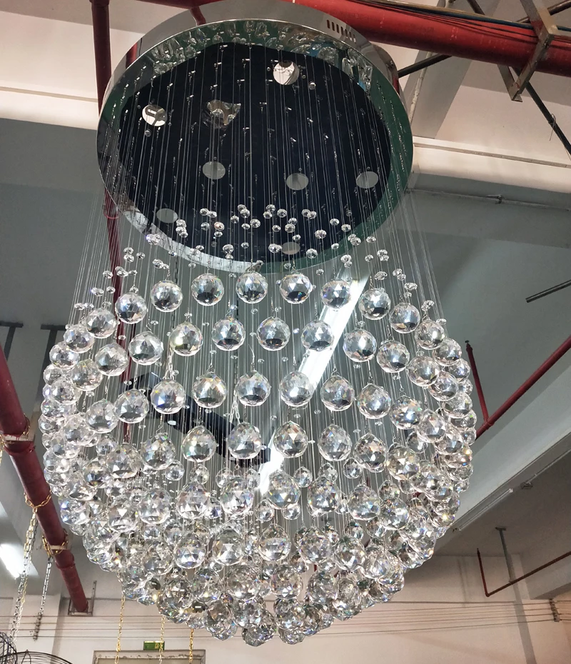 Round Shade Hanging Light LED K9 Crystal Ceiling Chandelier Lamps for Hotel Room Decor